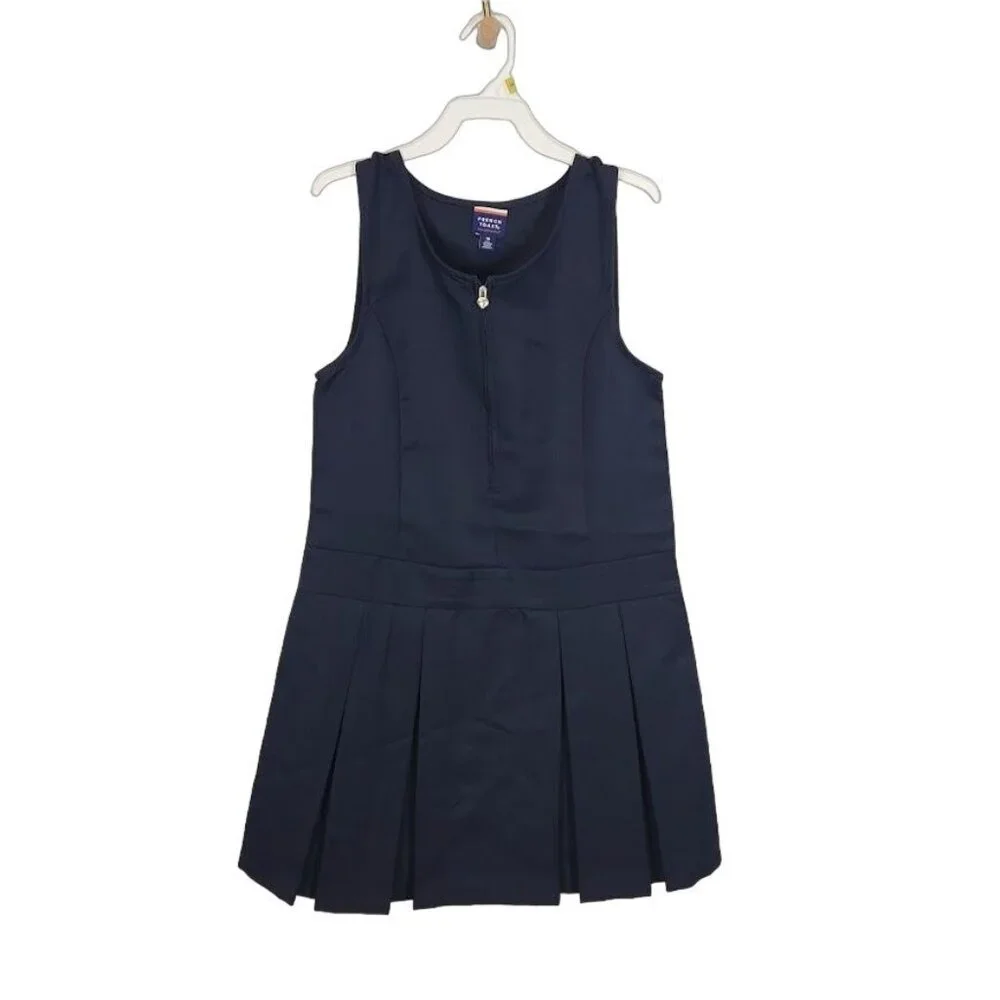 French Toast Girls Zipper‎ Front Jumper Uniform Dress in Navy Blue - Size 10